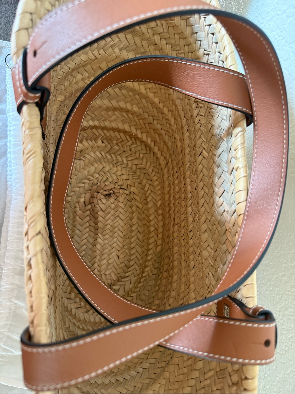 Loewe Natural Straw Tote with Brown Leather Trim and Logo Patch - Picture 3 of 9